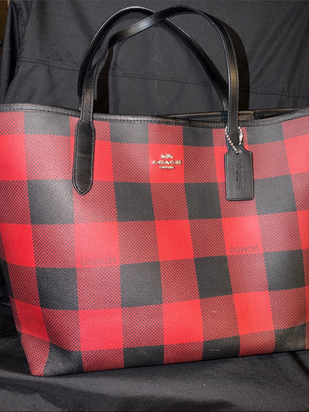 Coach Red & Black Buffalo Plaid Tote
